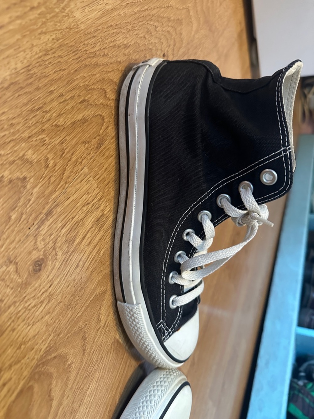 Converse Black High Top Canvas Sneakers with White Trim - Picture 11 of 16